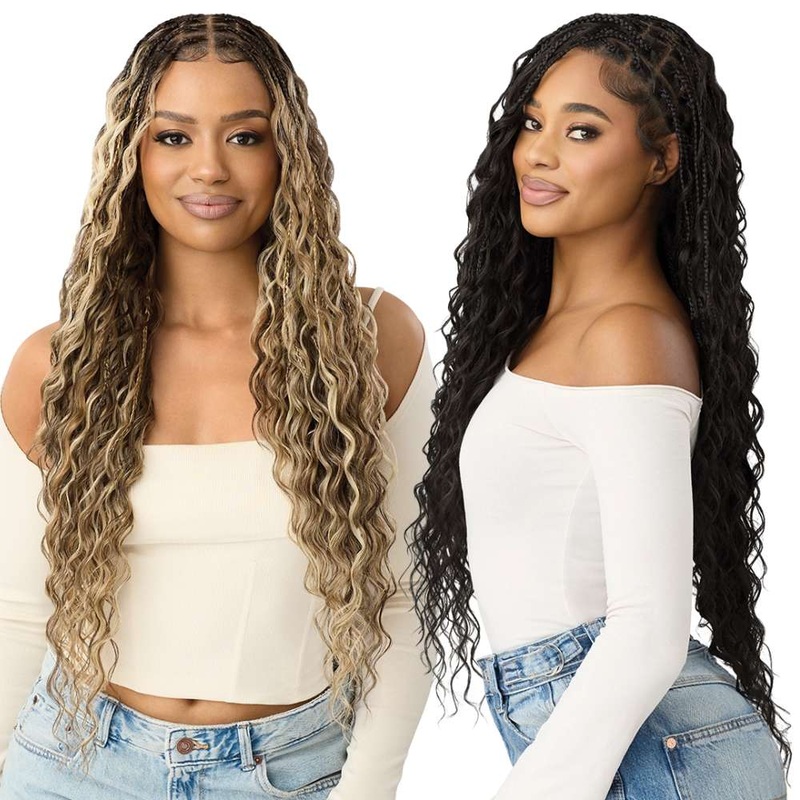 Outre 100% Fully Hand-Tied Whole Lace Wig – Boho Mermaid Box Braid 32″ 1 JET BLACK