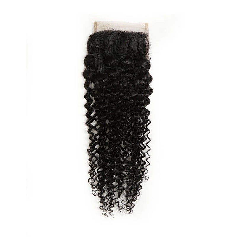 QVR Remy Human Hair 4×4 Closure Jerry Curl Natural Color 10″