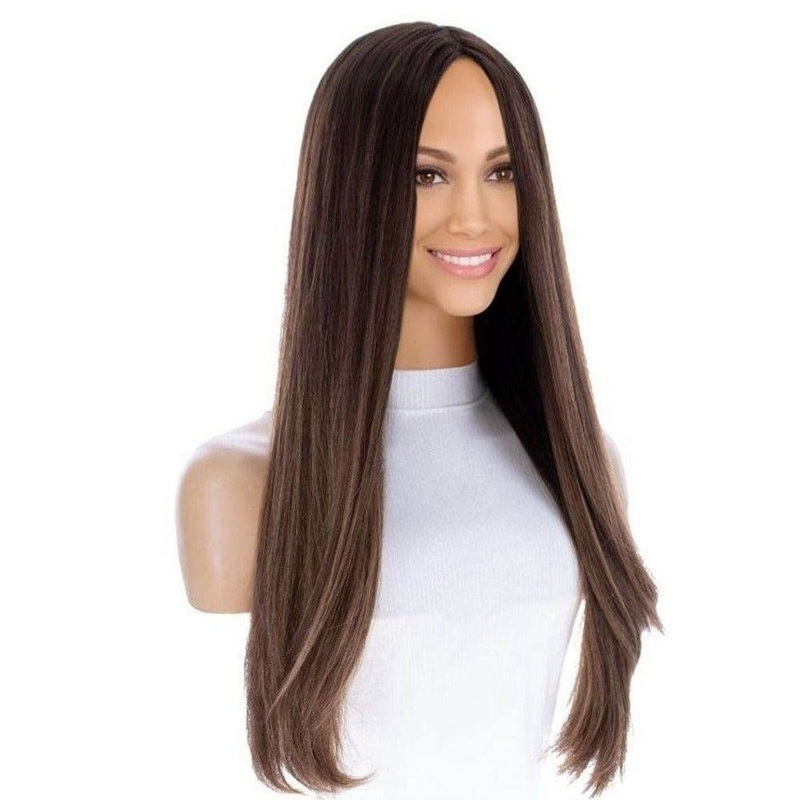 26″ Ponytail Silk Top Wig Medium Brown Balayage Zig Zag Lace Front