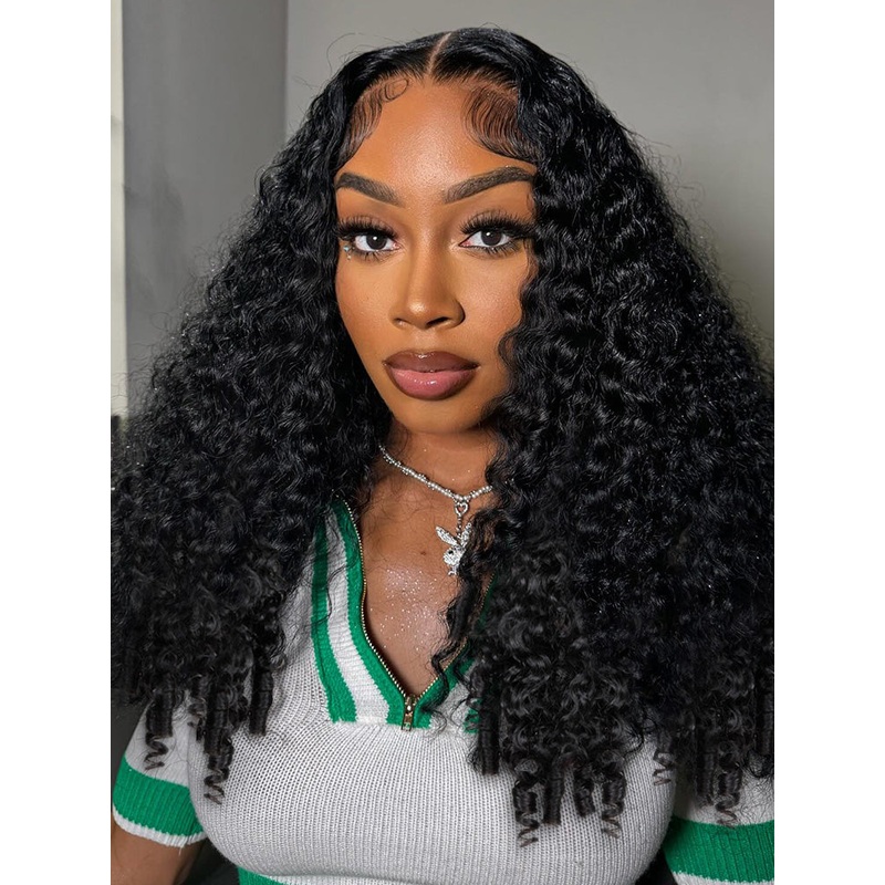 CurlyMe Pre-bleached Wear Go Glueless Wig 7×5 Pre-cut HD Lace Burmese Curly Human Hair 7×5 HD Lace 180% 16(bob)