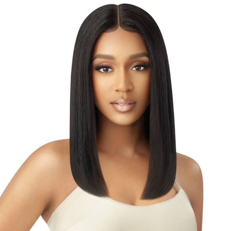 Outre My Tresses Gold Label 100% Unprocessed Human Hair HD Lace Front Wig – HH-NATURAL STRAIGHT 16″ NBLK