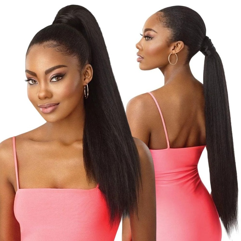 Outre Pretty Quick Wrap Ponytail – Kinky Straight 28″ 1 JET BLACK