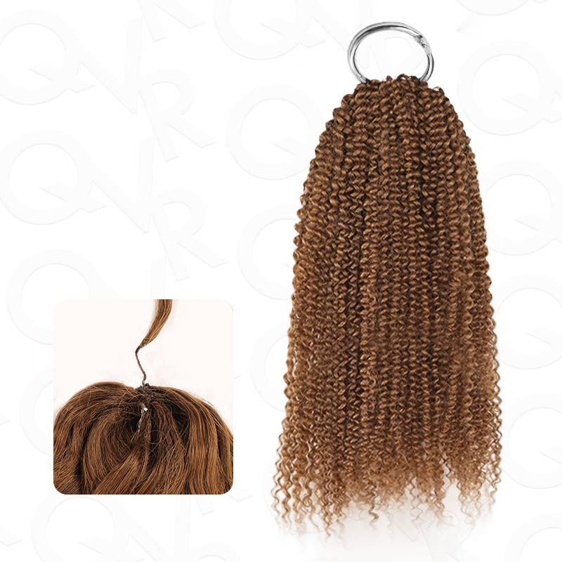 QVR Auburn Brown #30 Crochet Hair Afro Kinky Curly Machine Made Feather Human Hair Extension Afro Kinky Curly 14” 3 Packs (Most People Choice)