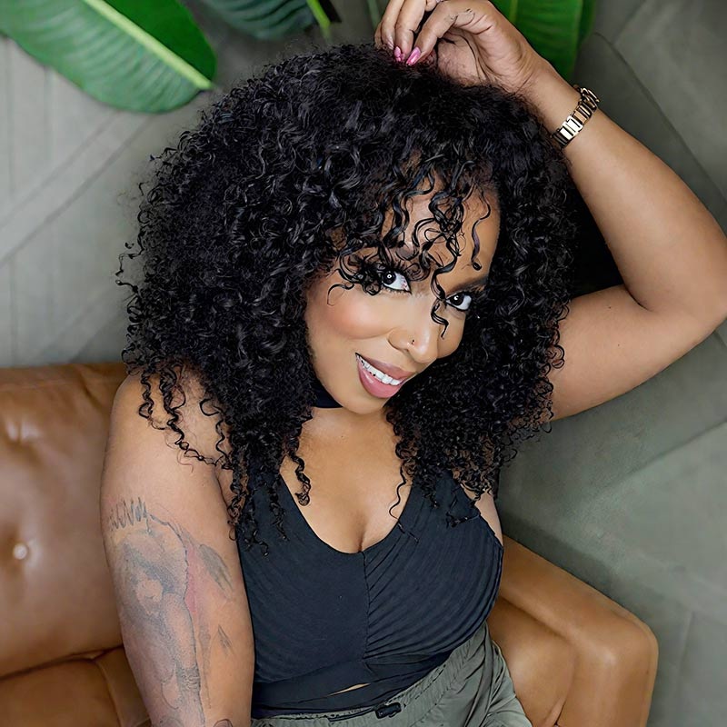 QVR Natural Black Small Kinky Curly Machine Made Feather Crochet Human Hair Extension Small Kinky Curly 3 Packs (Most People Choice) 14” (Sale)