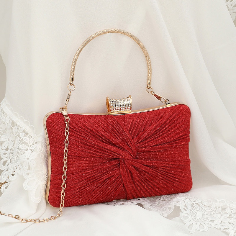 Sparkle Fabric Evening Clutch Bag / Crossbody Bag Red