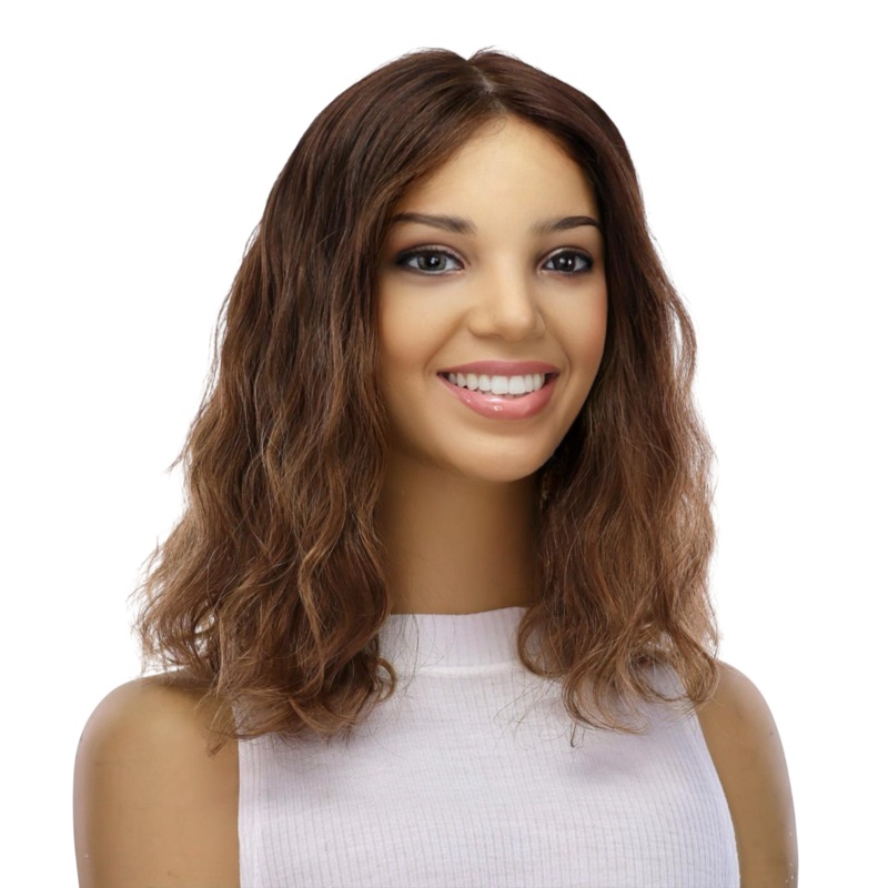 16″ Princess Silk Top Wig Medium Brown Balayage Wavy Zig Zag Lace Front