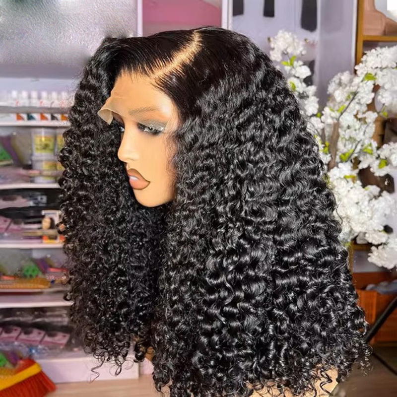300% Density Curly Wigs Super Double Drawn Virgin Human Hair HD Transparent Lace Front Wigs Salon-Quality 14 Pre Cut 8×5 Lace Natural Black