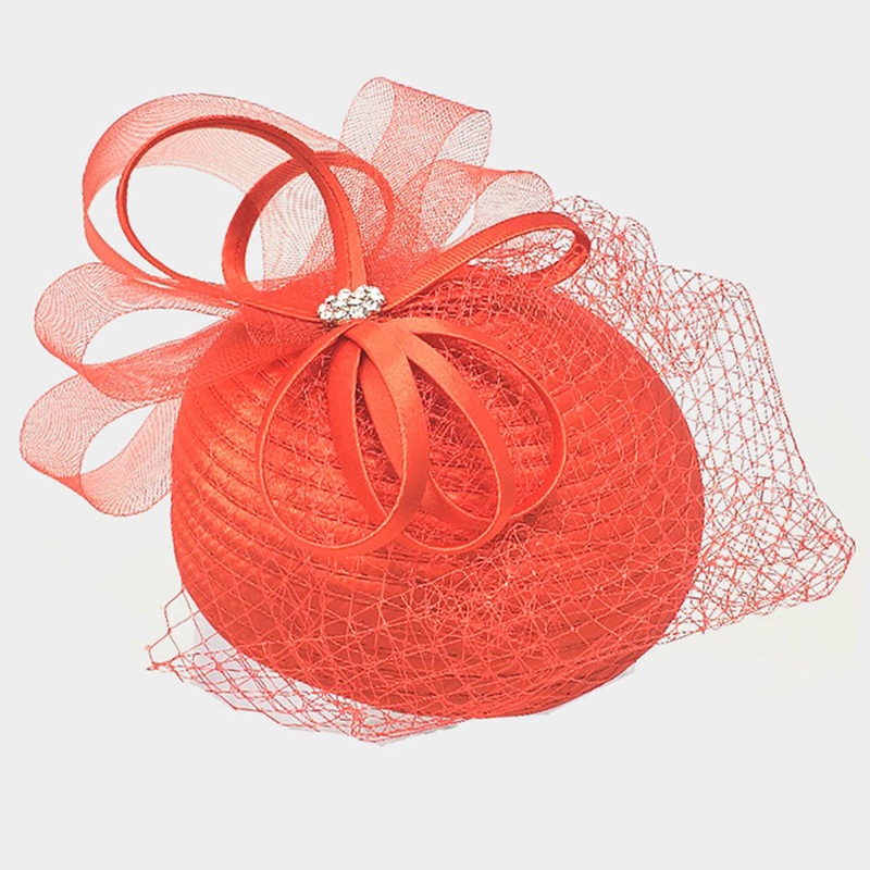 Bow Mesh Dressy Hat Red