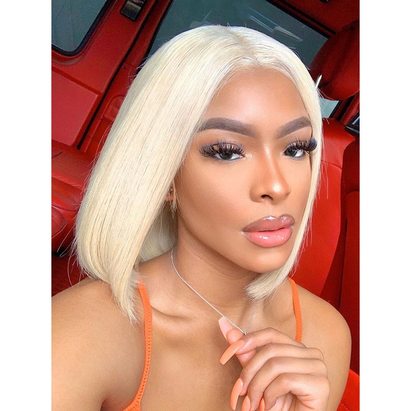 CurlyMe Short 613 Blonde Straight Hair 13×4 Lace Front Bob Wigs Human Hair 180% 10