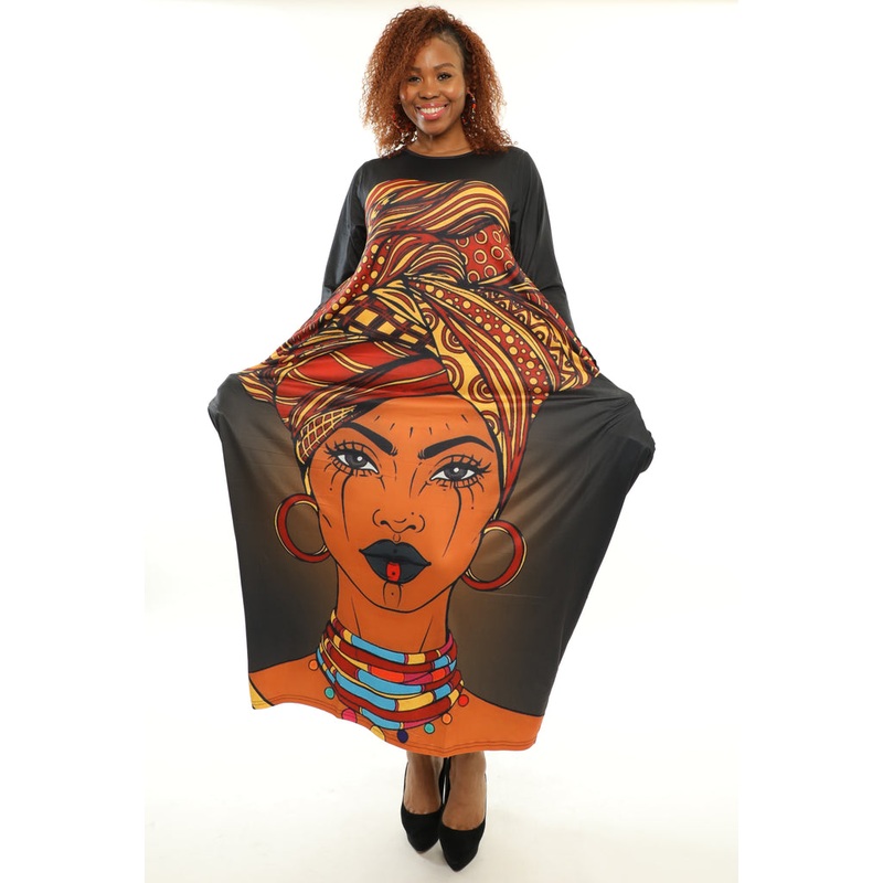 Face Print Maxi Dress Black One Size (4 – 22)