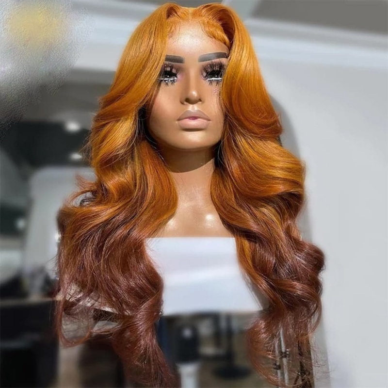Ombre Ginger Brown Color Lace Front Wigs 13×6 Full HD Lace Frontal Wigs PrePlucked Hairline 16 13×6 Full Lace 150%
