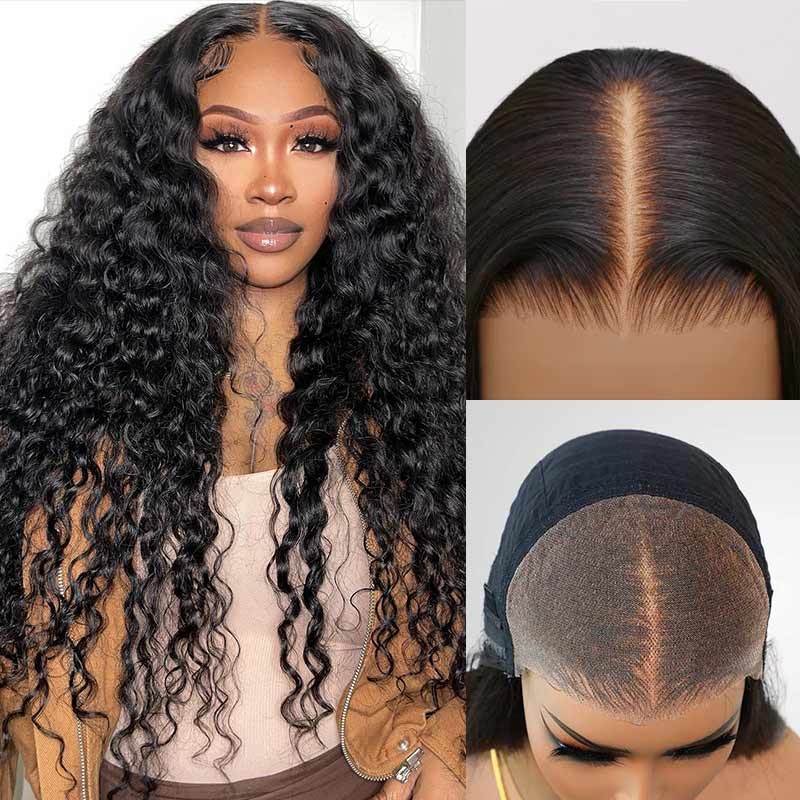 QVR Glueless Water Wave Pre-Bleached 7×5 Lace Wig With Invisible Knots 16” 7×5 Lace (Pre-cut)