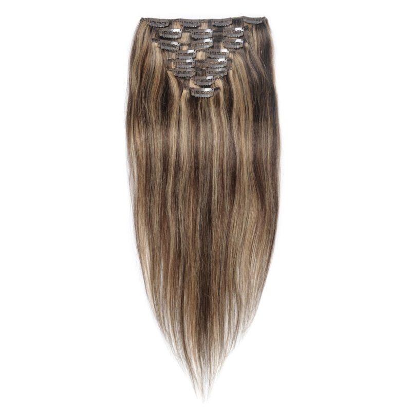 QVR #P4/27 Blonde Highlights Straight/Body Wave 7Pcs Clip in Hair Extensions Straight 12” 1 Pack (7pcs)-Sale