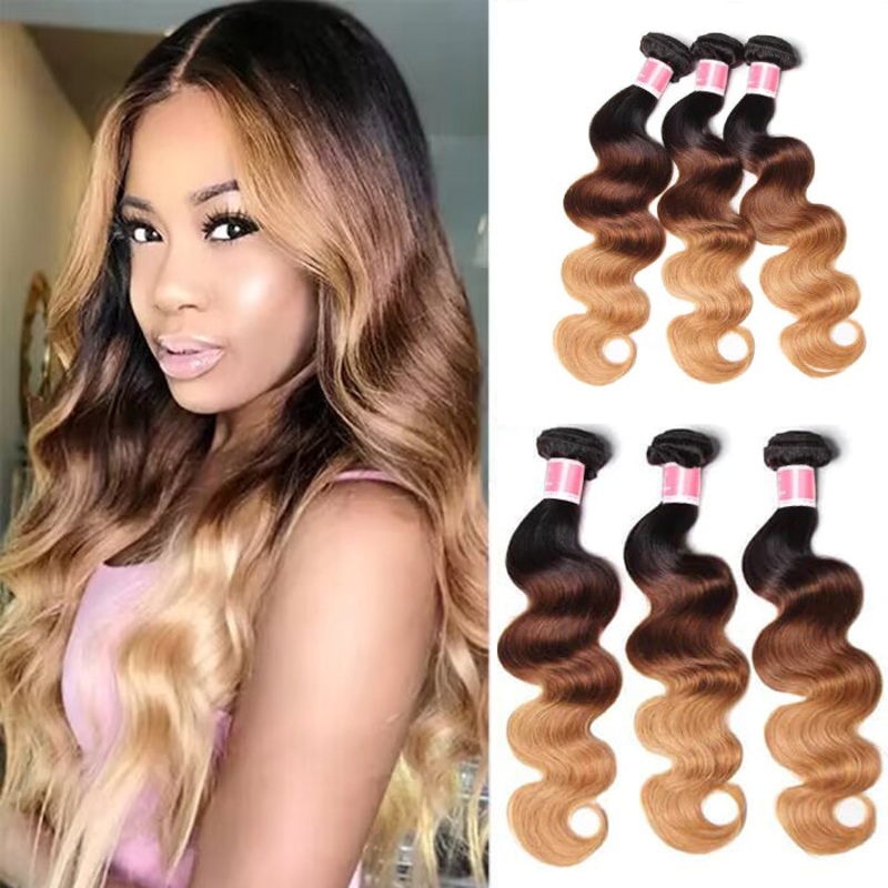 T1B/4/27 Ombre Peruvian Body Wave Human Hair 3/4 Bundles 10A Unprocessed Virgin Hair Weave Bundles 3 pcs 10inch