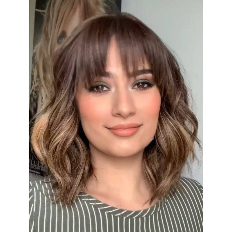 13″ Victoria Silk Top Wig Medium Brown Balayage w/ Partial Rooting & Bang Cut