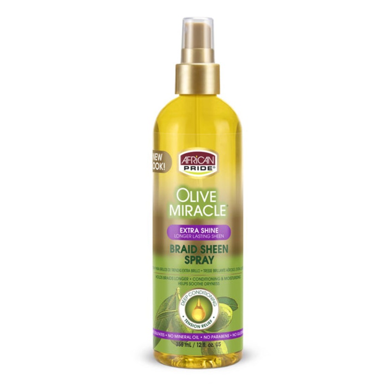 African Pride Olive Miracle Braid Sheen Spray – EXTRA SHINE 12 Oz 12 OZ