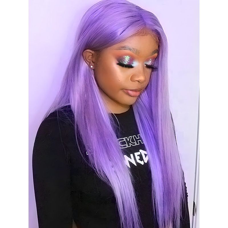 CurlyMe Purple Color Straight Virgin Hair 13×4 Lace Front Wigs 180% 16