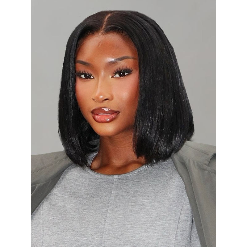 CurlyMe Short Haircuts Straight Hair 4×4 Lace Closure Bob Wigs Pre Plucked 180% Transparent Lace 8