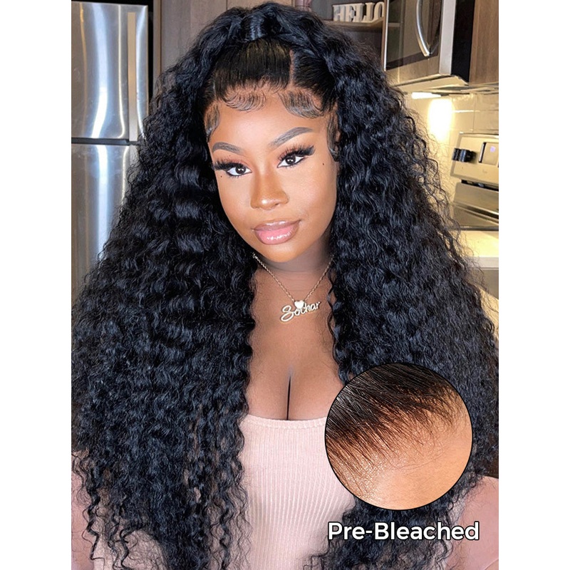 CurlyMe Water Wave Human Hair Undetectable 13×6 Swiss Lace Front Wig Transparent Lace 180% 8(bob)