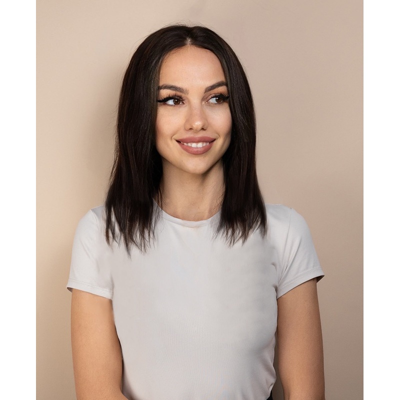 full lace human wig – 12″ chocolate brown.