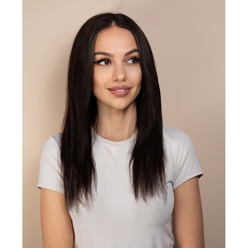 full lace human wig – 14″ chocolate brown.