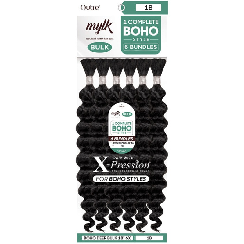 Outre Mylk 100% Remy Human Hair Bulk 6 Bundles – BOHO DEEP BULK 18″ 6X 1