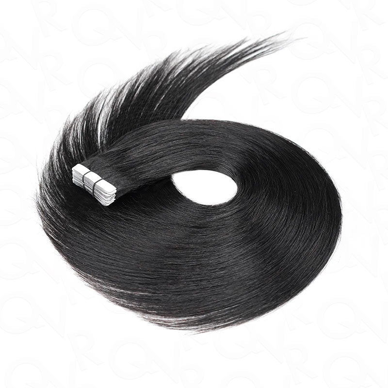 QVR Invisible Straight Tape In Hair Extensions Natural Black Premium Human Hair 14” 1 Pack (20 PCS)