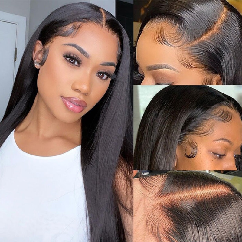 Silk Straight HD Lace Wigs Pre Plucked Hairline 180% Density 16($99) 4×4 Lace 180%