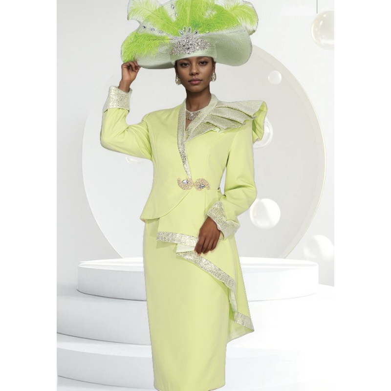 Metallic Trim Cascade Suit Light Green 14