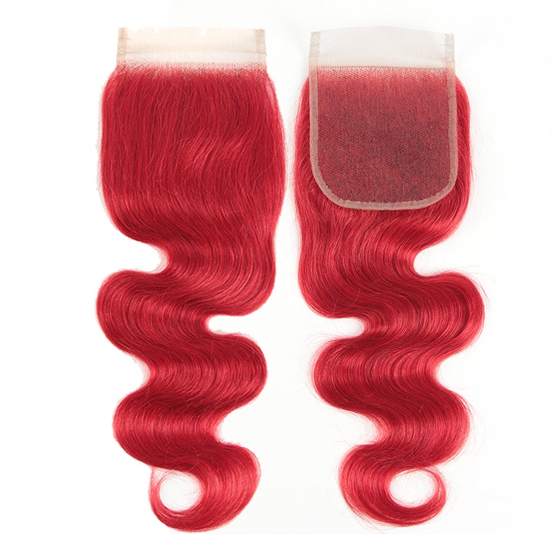 QVR Remy Human Hair 4X4 Closure Body Wave Red Color 10″