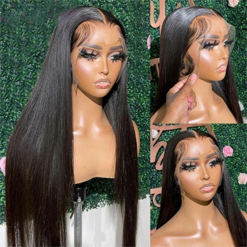 Straight 13*4 HD Lace Human Hair Wigs Transparent Glueless Lace Front Wig With Pre Plucked 16 150% S-21.5