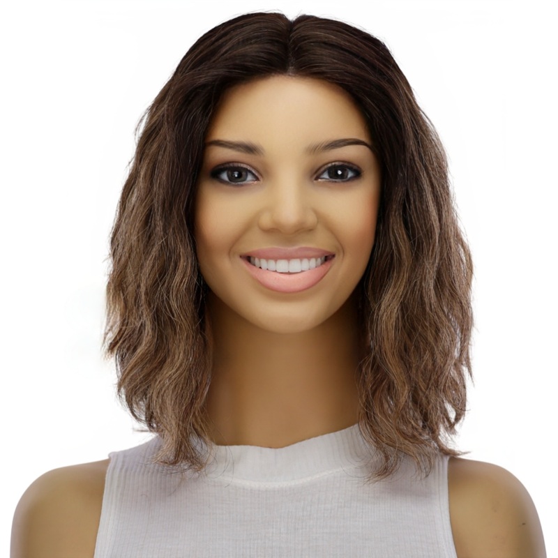 12″ Divine Lace Top Topper Dark Brown Balayage Wavy Zig Zag Lace Front