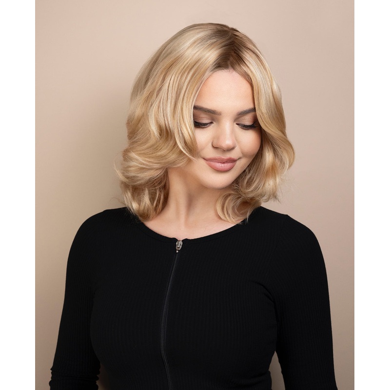 european virgin hair wig – 10″ blonde highlights.