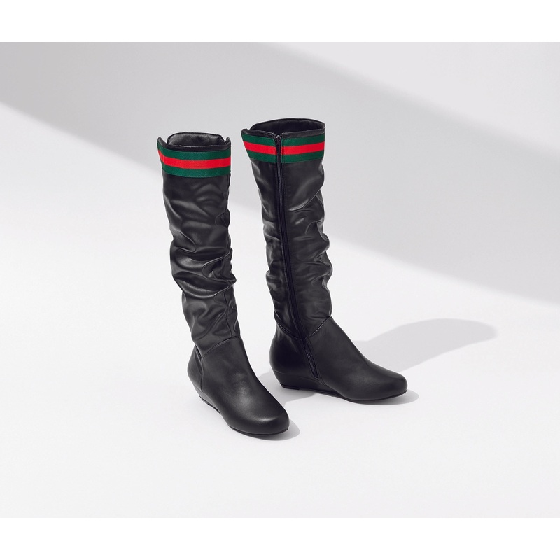 Prime-Stripe Trim Slouch Boots by EY Boutique BLACK MULTI 8M