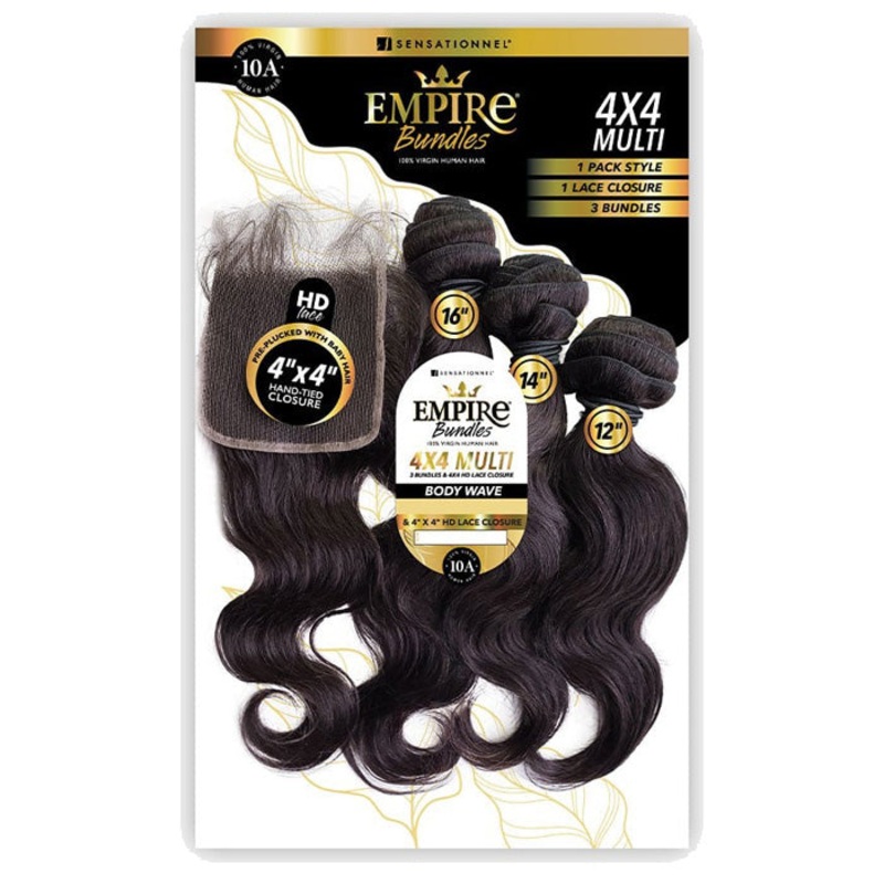 Sensationnel Empire Bundles 100% Virgin Human Hair HD Lace Closure 4X4 Multi Pack – BODY WAVE 10/12/14 NATURAL