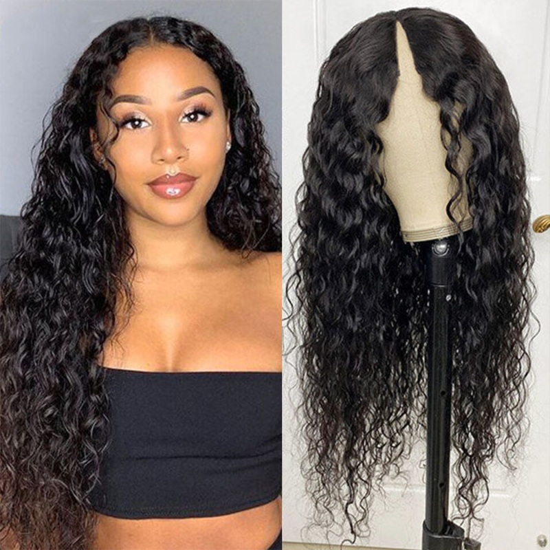 Water Wave V/U Part Human Hair Wigs No Leave Out Beginnger Friendly Easy Install 12 V Part 150%