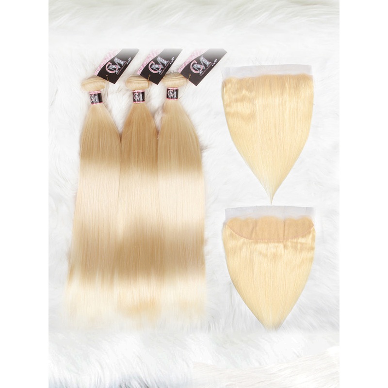 CurlyMe 613 Blonde Straight Hair 3 Bundles With 13×4 Lace Frontal 8 10 12 13×4 Frontal 8