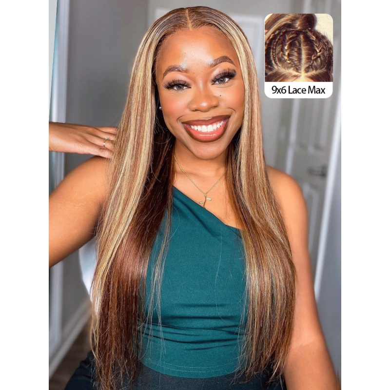 CurlyMe Pre-cut 9×6 Lace M-cap Wear Go Glueless Mini Knots Straight Hair Highlight Wig Pre-plucked Transparent Lace 8(bob)