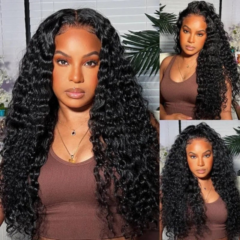 Exclusive Sale | AiryFit Scalp Care Wigs | Effortless Water Wave Snugfit Glueless 5×5 Closure Pre-Cut Lace Curly Wig Natural Black 14