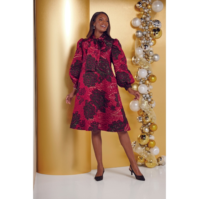 Jacquard A-Line Swing Dress by EY Boutique Red L