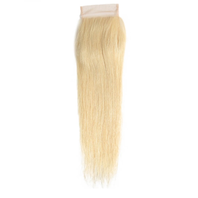 QVR Remy Human Hair 4*4 Blonde Straight Closure 14″