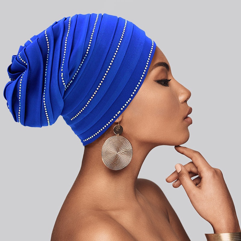 Bling Accented Turban Hat Blue