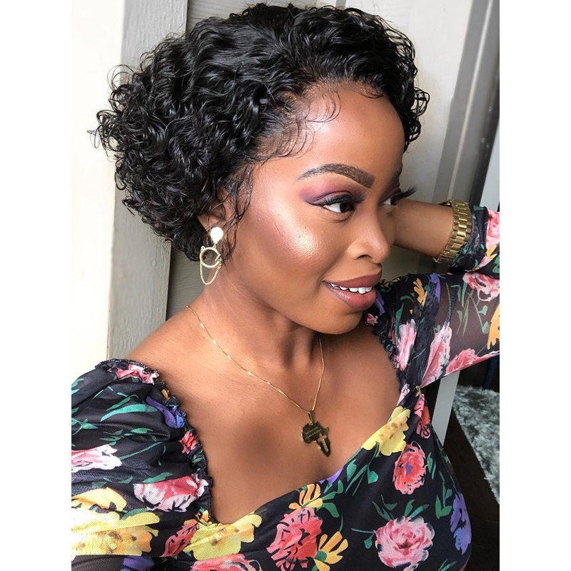 CurlyMe Summer Hairstyle Short Curly Hair Pixie Wig Human Hair Lace Wigs 13×4 (HOT)
