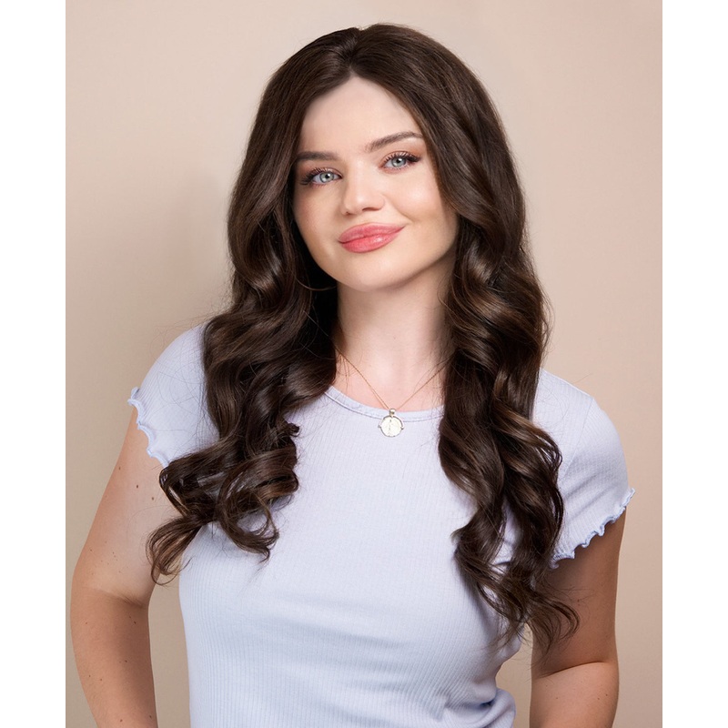 lace front human wig – 20″ chocolate brown.