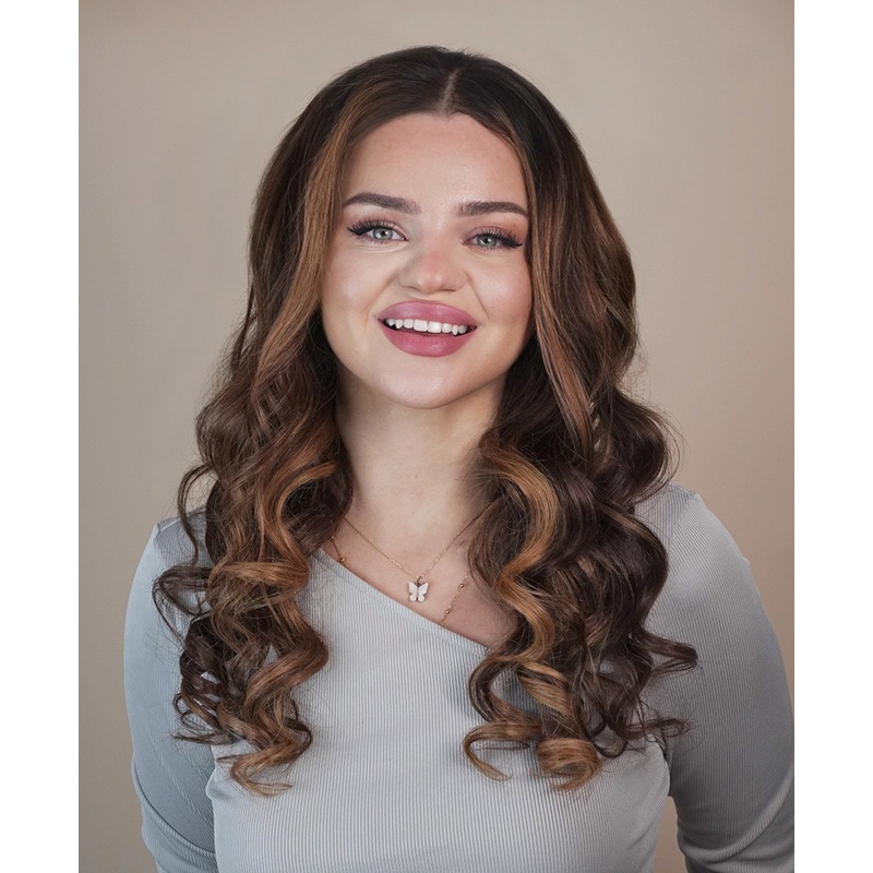 lace front human wig – 20″ light brown balayage.