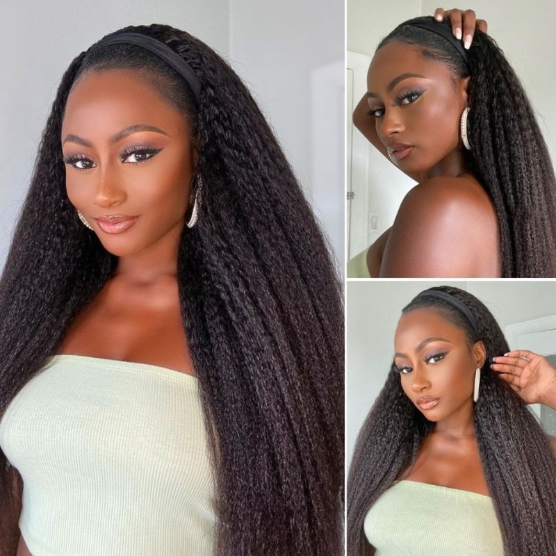 Luvme Too Easy Texture Wig 180% Density Kinky Straight Flexi-Fit Drawstring Glueless Headband Wig (Get Free Trendy Headbands) Kinky Straight 16