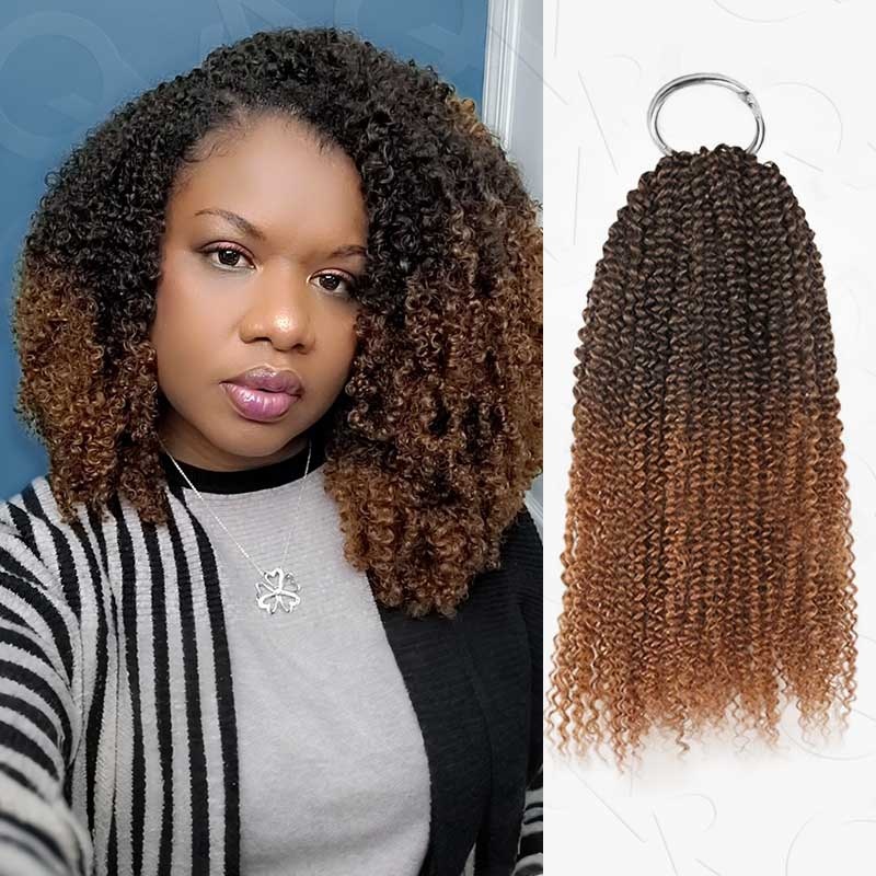 QVR #T2/30 Crochet Hair Afro Kinky Curly Machine Made Feather Human Hair Extension Afro Kinky Curly 14” 3 Packs (Most People Choice)