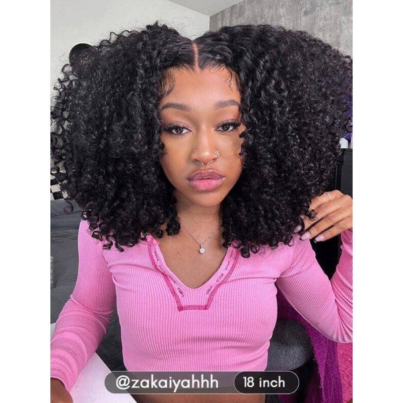 CurlyMe Pre-cut 9×6 Lace M-cap Wear Go Glueless Mini Knots Kinky Curly Hair HD Lace Front Wig Pre-plucked 7×5 Lace 12(bob)