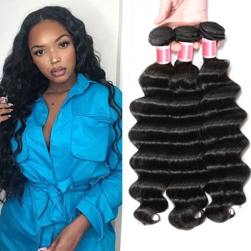 Peruvian Loose Deep Wave 3/4 Bundle Deals Unprocessed Virgin Human Hair Extensions In Stock 10 10 10