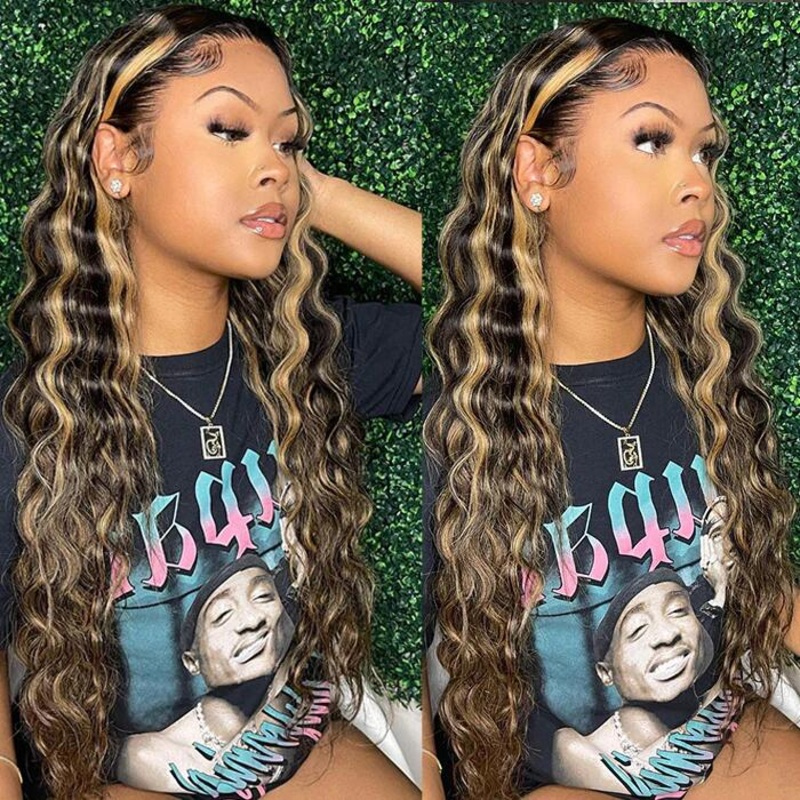 Blonde Highlight 8*5 Pre Cut HD Lace Closure Wigs Glueless Ready & Go Wig #MB/27 Color 14 Pre Cut 8×5 HD Lace Natural (180%)